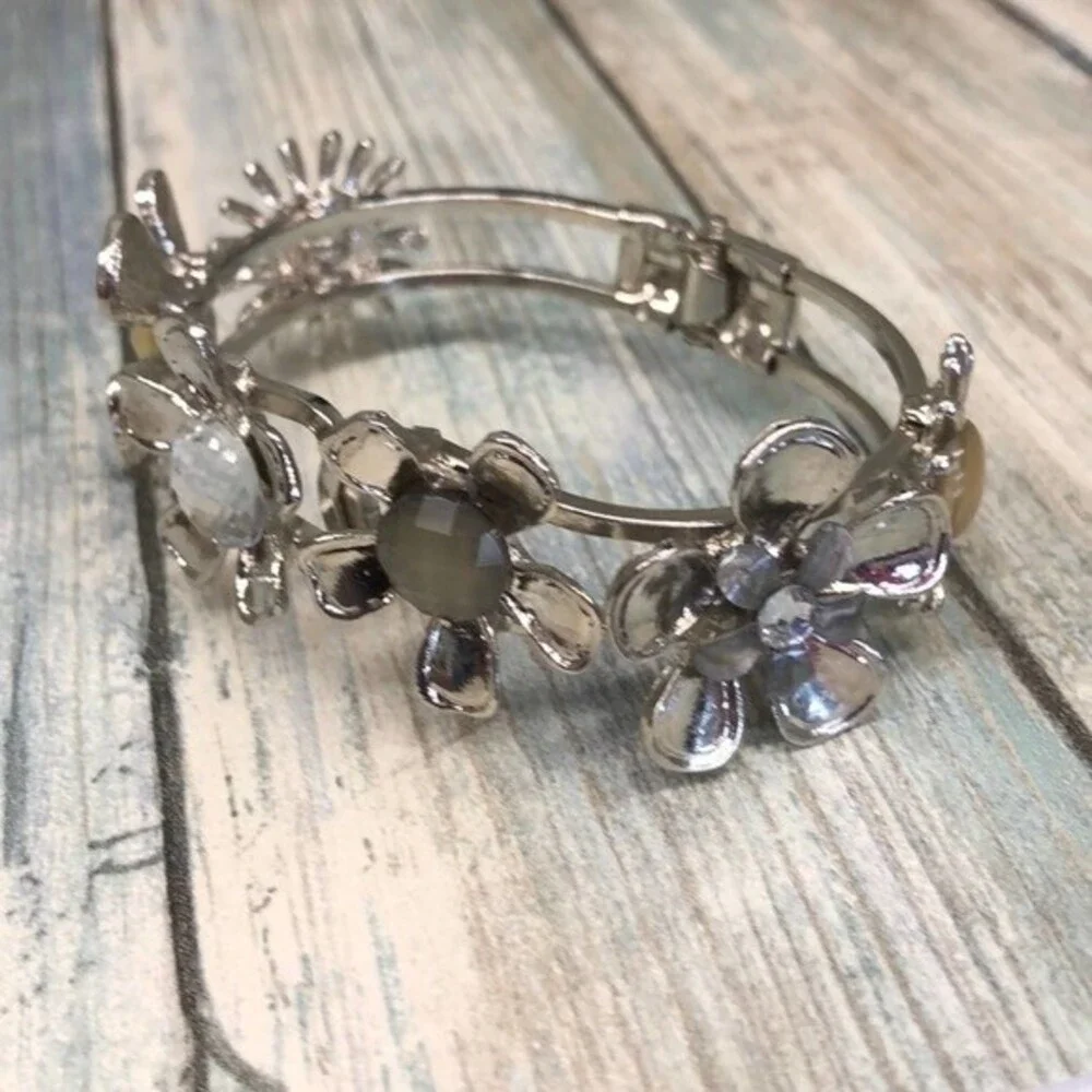 Silver Floral Cuff Bracelet